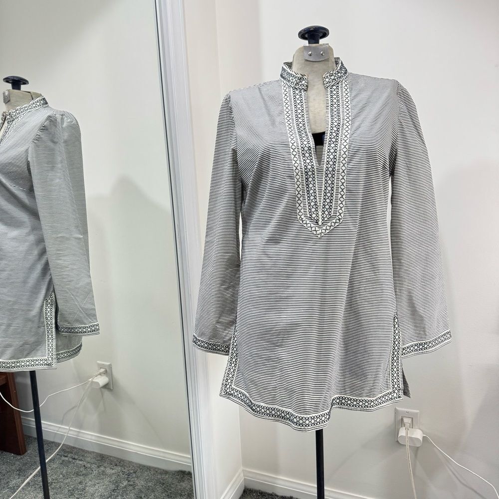 Tory Burch Tunic Top in navy stripes on white